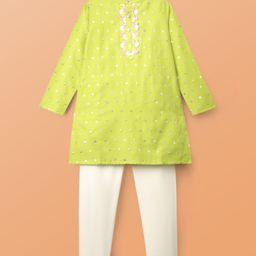 Pine Kids Woven Full Sleeves Kurta Pajama Set With Sequin Detailing - Limegreen-image-116
