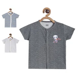 MINI KLUB Cotton Pack Of 3 Half Sleeves Striped & Baby Panda Printed Jhablas - Grey & White-picture-27