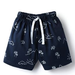 Pink Rabbit Single Jersey Knit Knee Length Shorts With Tropical Theme Print - Navy Blue-image-52
