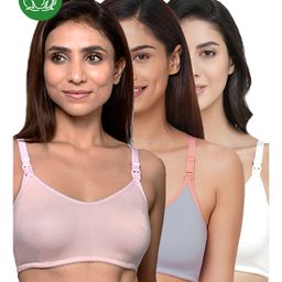 Inner Sense Organic Cotton Knit Pack Of 3 Solid Antimicrobial Maternity Bras With Nursing Access - Multi Colour-picture-40