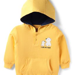 Doodle Poodle 100% Cotton Knit Light Weight Full Sleeves Hooded Sweatshirt with Bear Print & Kangaroo Pocket - Yellow-picture-38