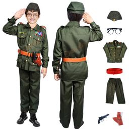 Sarvda Woven Independence Day Theme Full Sleeves Netaji Subhash Chandra Bose Costume Set - Olive Green-image-28
