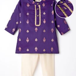 EARTHY TOUCH Woven Full Sleeves Kurta Pajama Set With Floral Print - Purple-picture-41