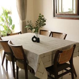 The Yard House Grey & White Printed Anti-Slip Cotton Rectangle 4-Seater Table Cover-14