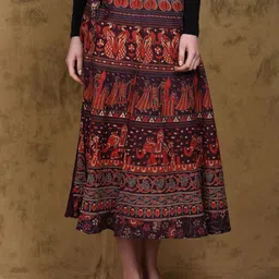 French Roast Wrap-Around Midi Skirt from Pilkhuwa with Printed Procession-picture-54