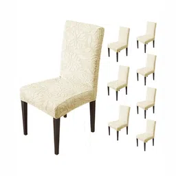 HOUSE OF QUIRK Beige 8 Pieces Floral Waterproof Dining Chair Covers-picture-20