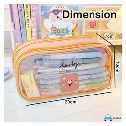 Bunie Large Capacity Transparent Pencil Bag with 3 CompartmentsBeige image 3