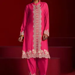 Libas Art Ethnic Motifs Embroidered Mandarin Collar Mirror Work Kurta with Palazzos-image-23