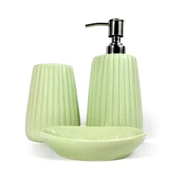 Amoorcart Green 3 piece Geometric Ceramic Bath Accessories Set-13