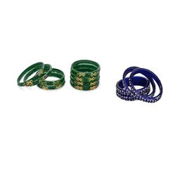 SOMIL Set Of 12 Green And Blue Glass Artificial Stones And Beads Bangles-picture-4