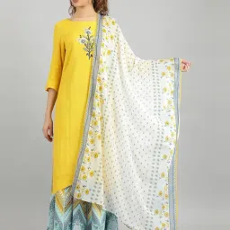 Aurelia White Cotton Floral Print Dupatta-picture-12