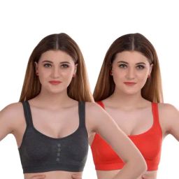 AROUSY Orange & Grey Cotton Beginner's Bras - Pack Of 2-picture-44