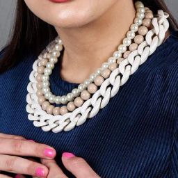 Odette Chunky Multilayered Acrylic White & Beige Mixed Necklace for Women-image-19