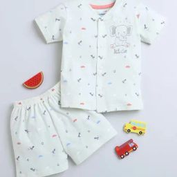 Bumzee Kids Green Cotton Printed Jabla Set-image-60