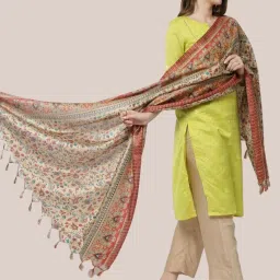 Dupatta Bazaar Beige & Red Floral Print Dupatta image 4