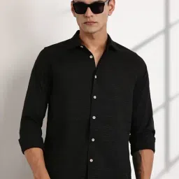 Thomas Scott Black Slim Fit Self Pattern Shirt-image-67