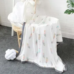 Elementary 100% Organic Muslin Cotton Reversible Dohar Blanket Feather Print - Multicolor (140*100cm)-4