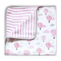 Elementary 100% Organic Muslin Cotton Reversible Dohar Blanket Hot Air Balloon Print - Pink & White (140*100cm)-image-17