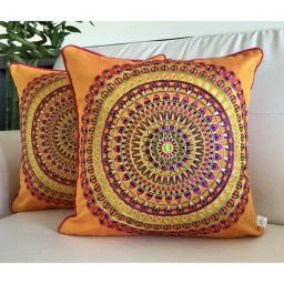 TARA Sparkling Homes Pink Embroidered Cotton Silk Cushion Cover - Set of 2-61