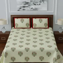 Living Roots Multicolor Jaipuri Printed Cotton Bed Sheet with 2 Pillow Cover-image-22