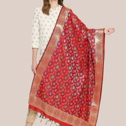 Dupatta Bazaar Red Woven Pattern Dupatta image 1