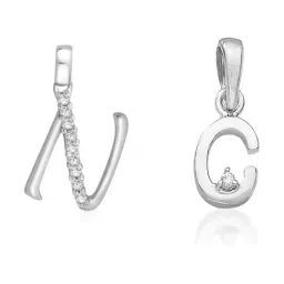 Taraash 92.5 Sterling Silver 'N' & 'C' Initial Letter Couple Pendants-image-65