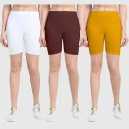 Gracit White & Brown Cotton Sports Shorts - Pack Of 3-picture-47