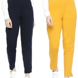 Dollar Missy Mustard & Navy Regular Fit Cigarette Trousers (Pack  of 2)-37