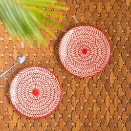 ExclusiveLane Hand-painted Red & White Ceramic Quarter Plates - Set of 2-10