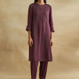 Folksong By W Purple Embroidered Straight Kurta-image-33