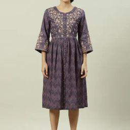 Biba Blue Cotton Printed A Line Kurta-image-74