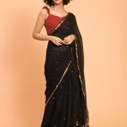 Suta Black Cotton Embellished Saree Without Blouse-picture-38