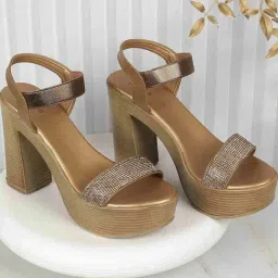 Mochi Women's Antique Gold Ankle Strap Sandals-picture-45