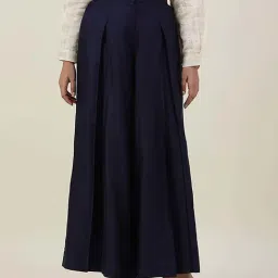 Fabindia Navy Blue Viscose Silk Solid Regular Fit Palazzo-image-4