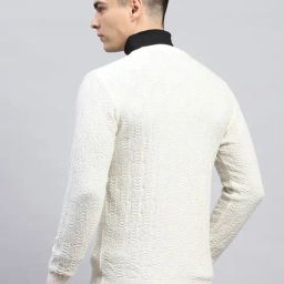 Monte Carlo Off White Regular Fit Self Pattern Pullover image 2