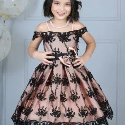 Dress My Angel Kids Black & Pink Embroidered Dress-11