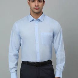 Cantabil Sky Blue Cotton Regular Fit Shirt-image-100