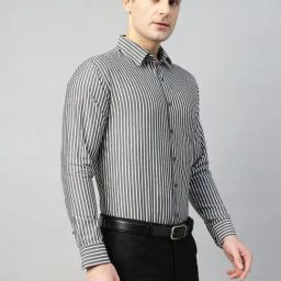 Hancock Grey Slim Fit Striped Shirt-image-120