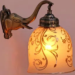 SOMIL Gold-Toned & White Printed Glass Cylinder Shaped Wall Lamp-image-8