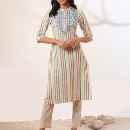 Aurelia Multi Cotton Blend Striped Kurta-image-4