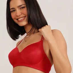 Clovia Red Polyamide Regular Fit Self Design Bra image 3