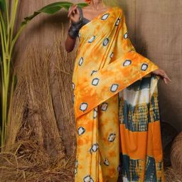 Unnati Silks Yellow Cotton Tie & Dye Saree With Unstitched Blouse-picture-33