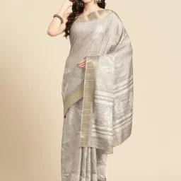 Silk Land Beige Silk Floral Print Saree With Unstitched Blouse-image-84