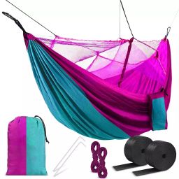 ORILEY Camping Hammock with Mosquito Net & Carabiner 200-300 Kg Load Capacity Sky Blue & Pink-image-61