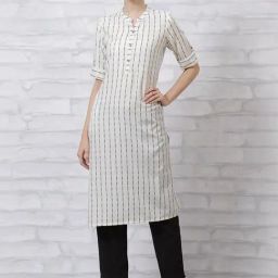 Rangriti Off-White Woven Pattern Straight Kurta-picture-4