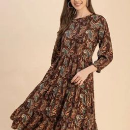 Moomaya Brown Printed A Line Dress-picture-9