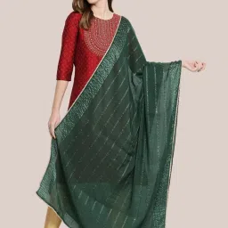 Dupatta Bazaar Bottle Green Self Pattern Dupatta image 1