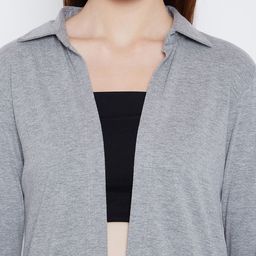 Hypernation Grey Solid Open Front Shrug image 5