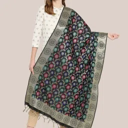 Dupatta Bazaar Black Woven Pattern Dupatta image 1