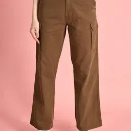 IVOC Brown Cotton Straight Trousers-picture-45